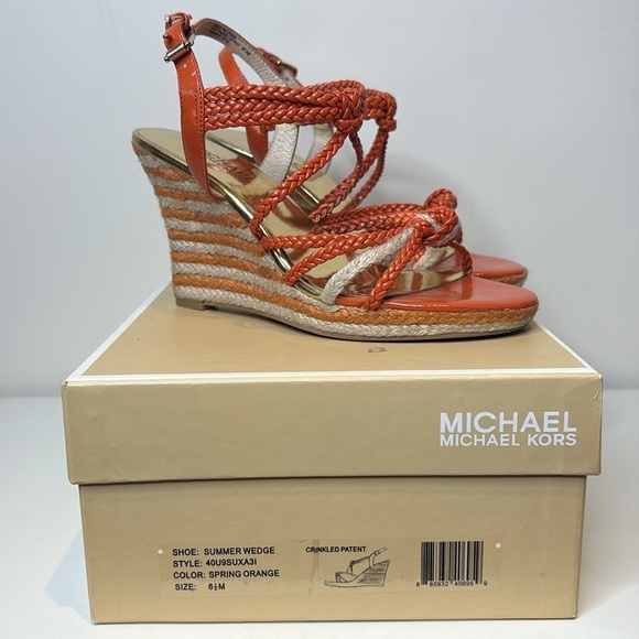 Michael Kors | Spring Orange Summer Wedge Knotted Braided Strappy Sandals 6.5 M - Picture 3 of 17